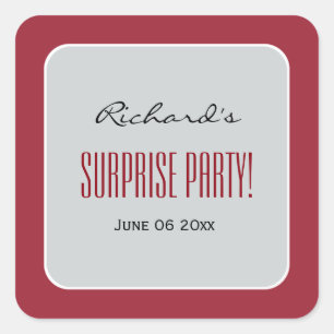 Sticker Carré ROUGE et ARGENT Surprise Anniversaire Nom personna