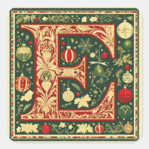 Sticker Carré Rouge et crème 'E' avec Noël rouge et vert