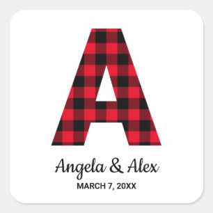 Sticker Carré Rouge et Noir Plaid Buffalo A Monogramme