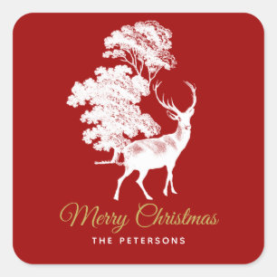 Sticker Carré Rouge français classique Cerf de Toile en Forêt