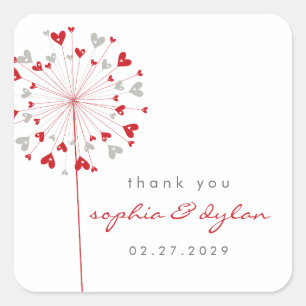 Sticker Carré Rouge & gris Dandelion Fleur Love Coeurs Mariage