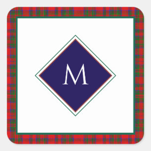 Sticker Carré Rouge Noël Laine Texture Carreaux avec Monogramme