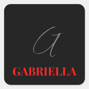 Sticker Carré Rouge noir Votre nom Monogramme initial Moderne