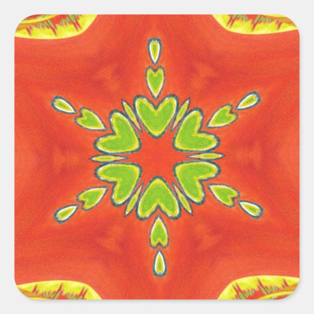 Sticker Carré Rouge or vert Mandala Art Imprimer (Devant)