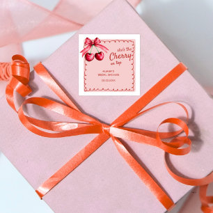 Sticker Carré Rouge & Rose Cerise sur Cerise Fête de Mariage