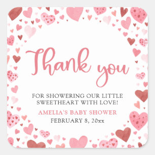 Sticker Carré Rouge rose Valentin Un Baby shower Un Peu Chéri