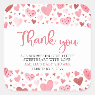 Sticker Carré Rouge rose Valentin Un Baby shower Un Peu Chéri