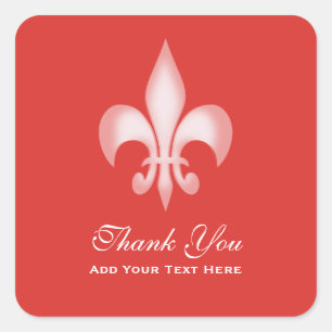 Sticker Carré Rouge Transparent Fleur de Lis Merci