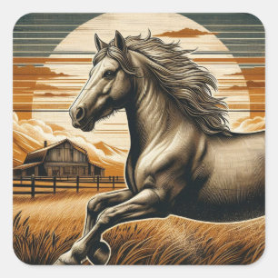 Sticker Carré Rouille/cheval vintage/Ouest