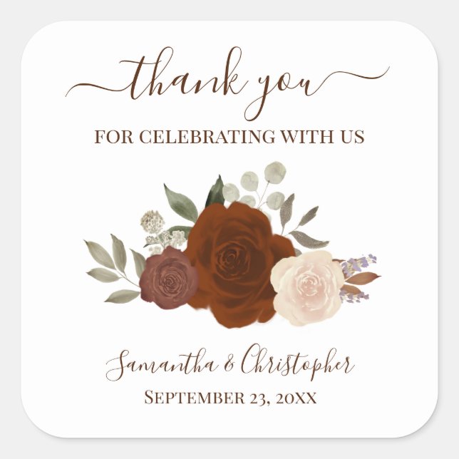 Sticker Carré Rouille d'automne Orange Rose Merci Mariage (Devant)