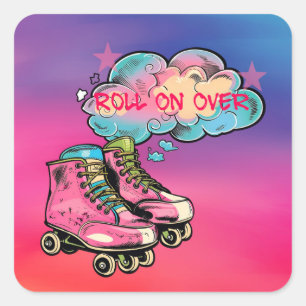 Sticker Carré Rouler sur Roller Skate Girl Fête d'anniversaire