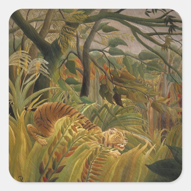 Sticker Carré Rousseau Jungle Tropical Tiger Art (Devant)
