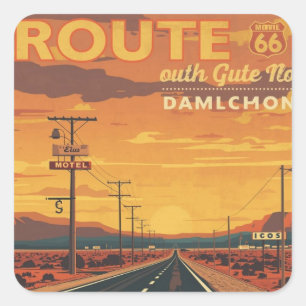 Sticker Carré Route 66 Art de la route du coucher de soleil vint