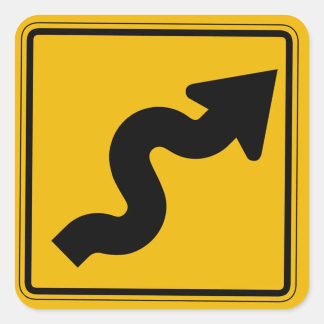 Sticker Carré Route de Winding à gauche, Signal d'avertissement  (Devant)