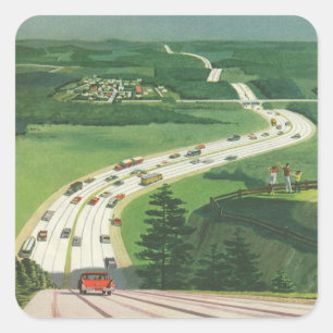 Sticker Carré Routes Scéniques Américaines Vintage, Road Trip en