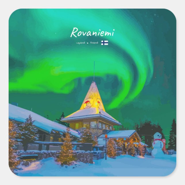 Sticker Carré Rovaniemi, Finlande - Aurore magique (Devant)