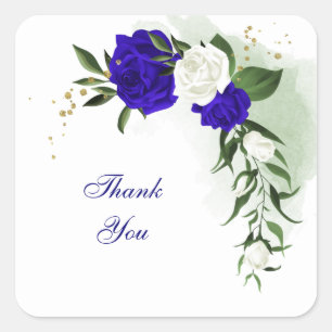Sticker Carré royal bleu & blanc fleurs verdure mariage