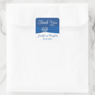 Sticker Carré Royal Bleu, Coeur blanc d'amour Mariage Faveur