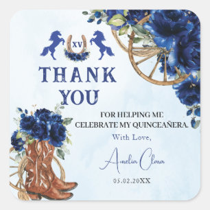 Sticker Carré Royal Blue Floral Wild West Charro Quinceañera XV