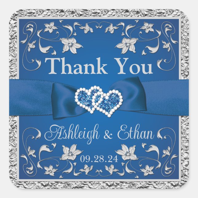 Sticker Carré Royal Blue, Grey Deux Coeurs, Un Amour (Devant)