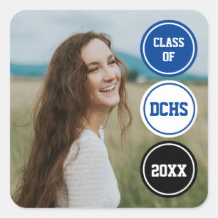 Sticker Carré Royal Blue Modern Circles Photo Graduation