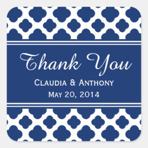 Sticker Carré Royal Blue Quatrefoil Mariage Merci