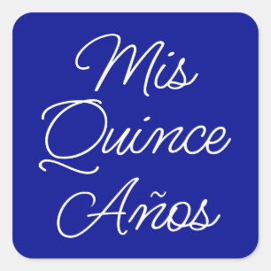 Sticker Carré Royal Blue White Script moderne Mis Quince Anos