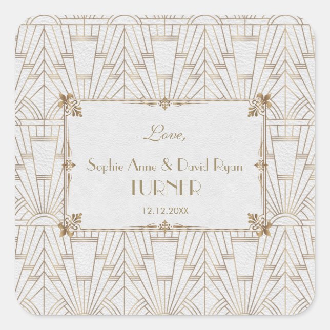 Sticker Carré Royal Fleur-de-Lis Art déco Gold White Mariage des (Devant)