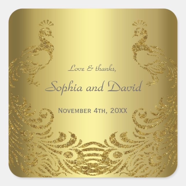 Sticker Carré Royal Gold Abstrait Peacock Mariage (Devant)