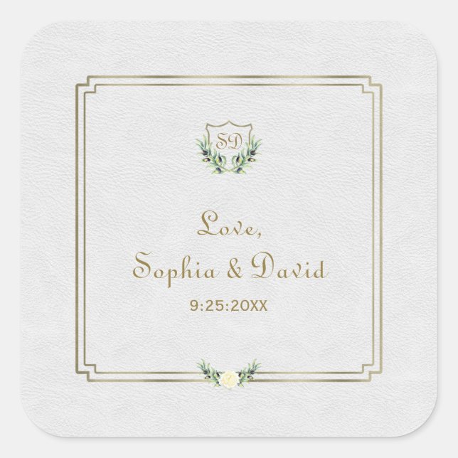 Sticker Carré Royal Gold Crest Mariage de verdure luxuriante (Devant)