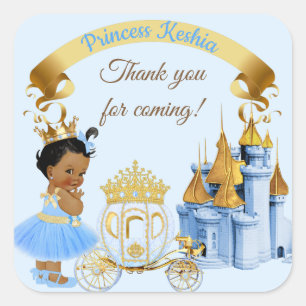 Sticker Carré Royal Princess Castle Carriage Blue Gold Girl