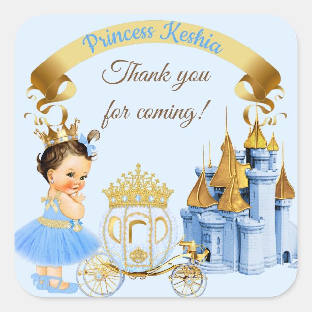 Sticker Carré Royal Princess Castle Carriage Blue Gold Girl (Devant)