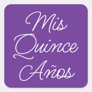 Sticker Carré Royal violet blanc moderne Script Mis Quince Anos