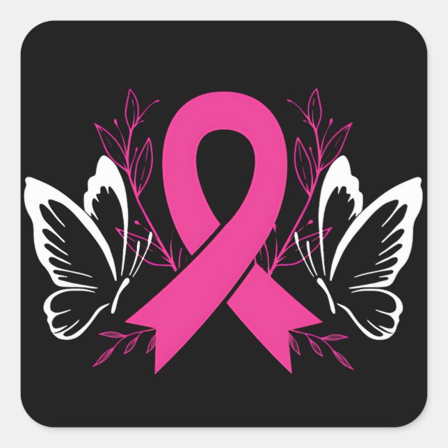 Sticker Carré ruban de sensibilisation sur le cancer du sein (Devant)