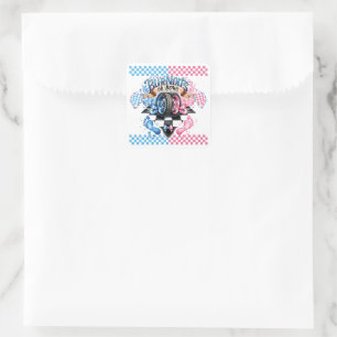 Sticker Carré Ruban rose et bleu et pneus pour révélation du sex