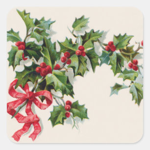 Sticker Carré Ruban rouge Holly Winterberry