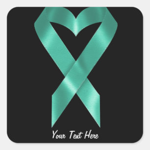 Sticker Carré Ruban turquoise de conscience (personnalisable)