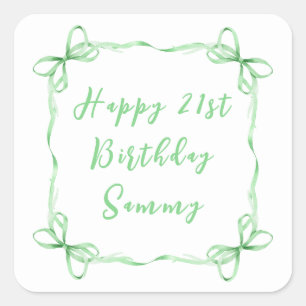 Sticker Carré Ruban Vert Coquette Joyeux Anniversaire
