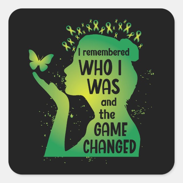 Sticker Carré Ruban vert papillon pour la santé mentale (Devant)