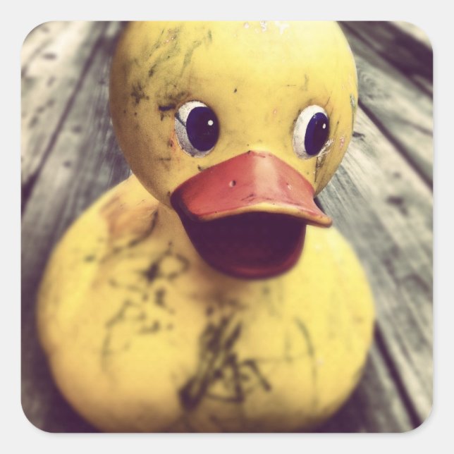Sticker Carré Rubber Jaune Ducky a besoin d'un bain ! (Devant)