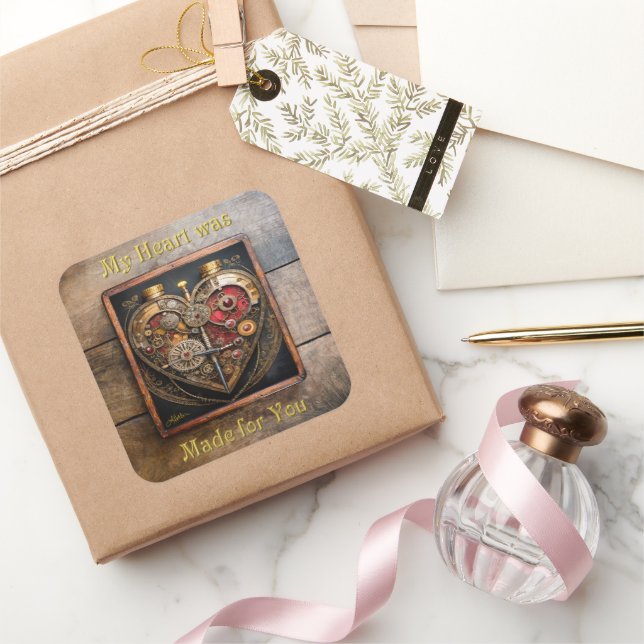 Sticker Carré Rubies Et Engrenages Coeur Steampunk Series (Cadeaux)