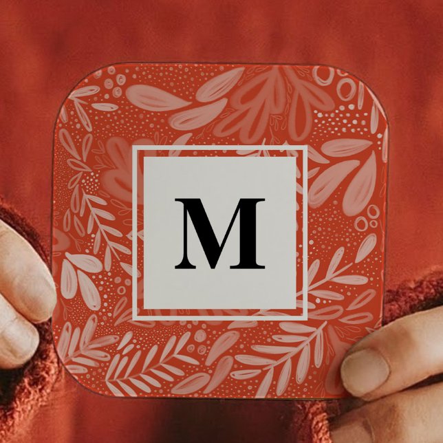 Sticker Carré Rubrique rouge | Monogramme botanique festif (Red Bramble | Festive Botanical Monogram Square Sticker)