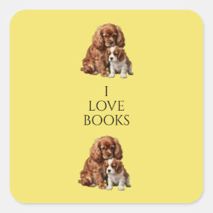 Sticker Carré Ruby Cavalier Spaniel et son chiot Blenheim