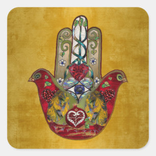 Sticker Carré Ruby Pomegranate Heart Red Bird Hamsa
