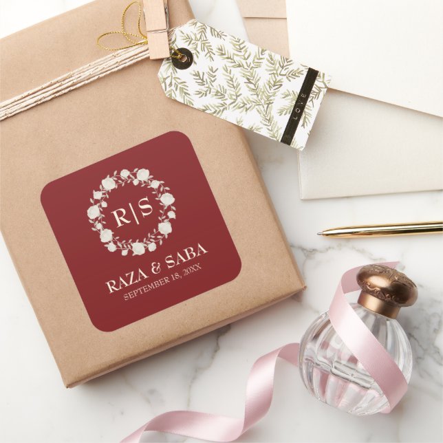 Sticker Carré Ruby Radiance Red and Cream Wedding (Cadeaux)