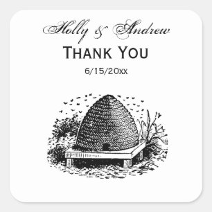 Sticker Carré Ruche et Abeilles #1 Héraldique Vintage