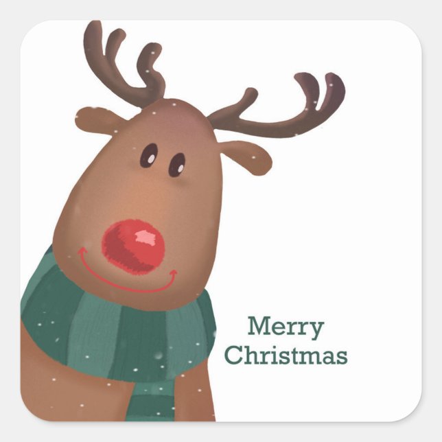 Sticker Carré Rudolph Le renne de nez rouge Joyeux Noël (Devant)