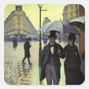 Sticker Carré Rue de Paris par temps de pluie par Gustave Caille