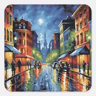 Sticker Carré Rue Moonlit City