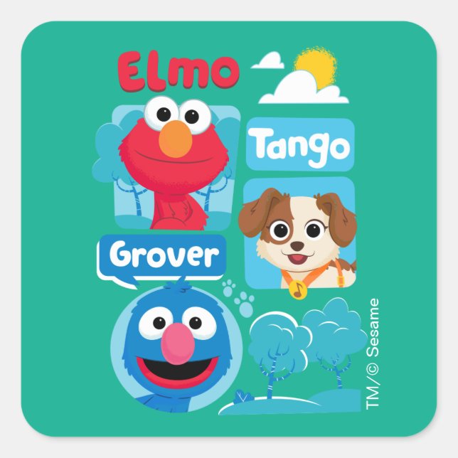 Sticker Carré Rue Sésame | Elmo, Tango, & Grover Park Graphic (Devant)